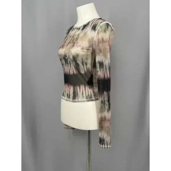 Urban Outfitters Shirt Womens Small Gray Womens Tie-Dye Mesh Top Y2K Cropped 90s - Picture 2 of 11